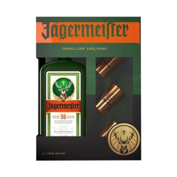 Rượu Liqueur Đức Jagermeister Hộp Quà 1000ml + 3 Ly Kim Loại 2024